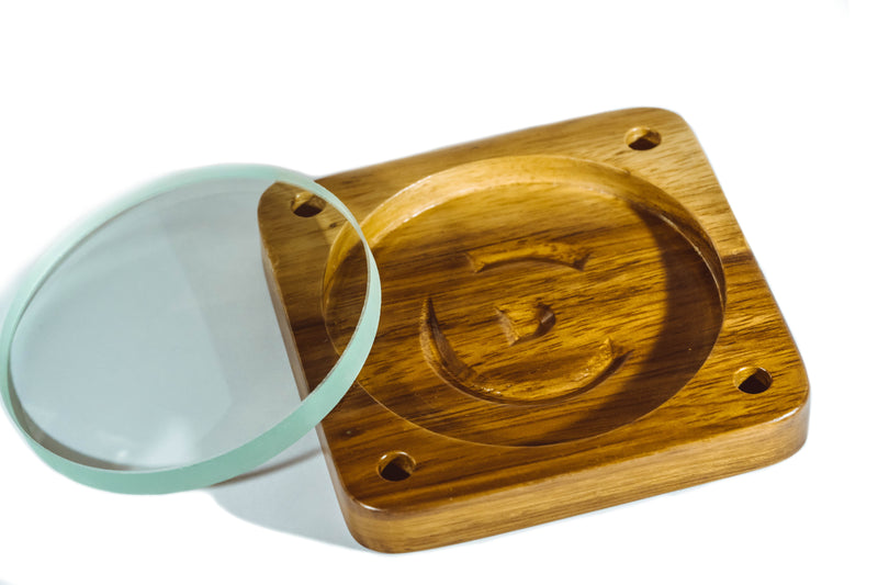 Spinning Base - Teak Wood with Glass Concave Lens - Bruce Charles Designs