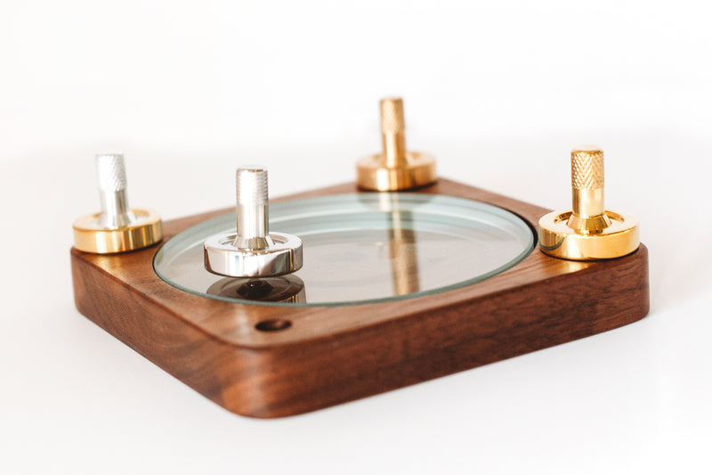 Spinning Base - Black Walnut Wood with Glass Concave Lens - Bruce Charles Designs