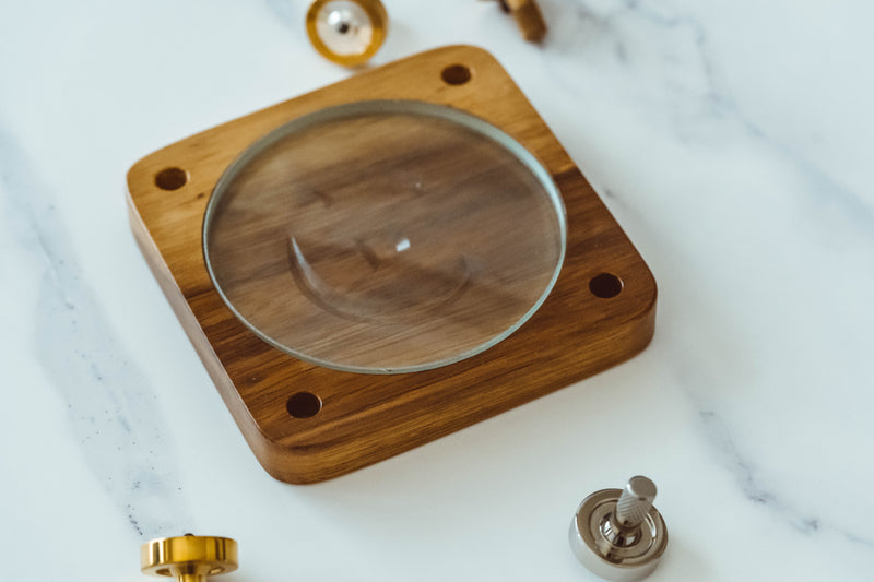 Spinning Base - Teak Wood with Glass Concave Lens - Bruce Charles Designs