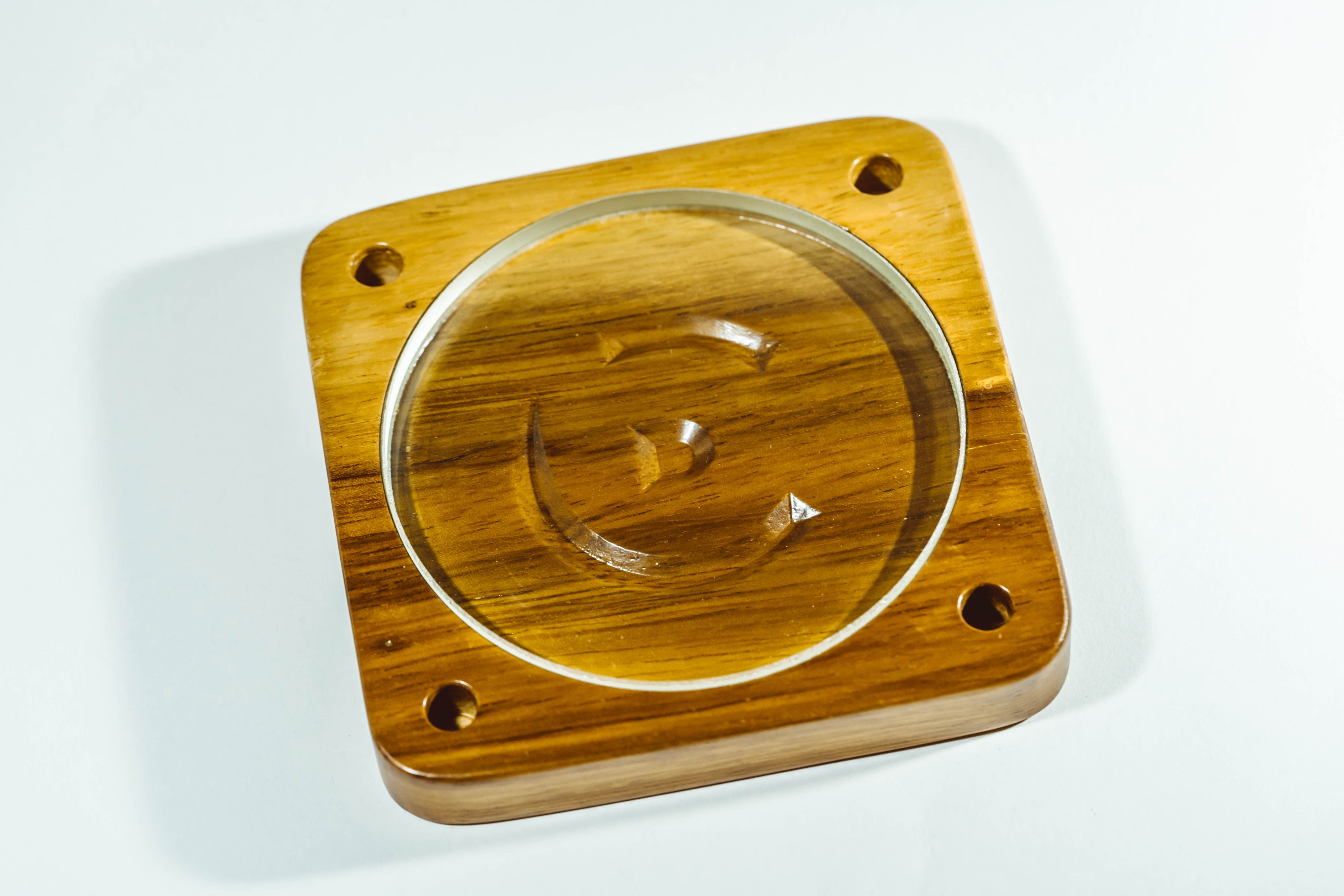 Spinning Base - Teak Wood with Glass Concave Lens - Bruce Charles Designs