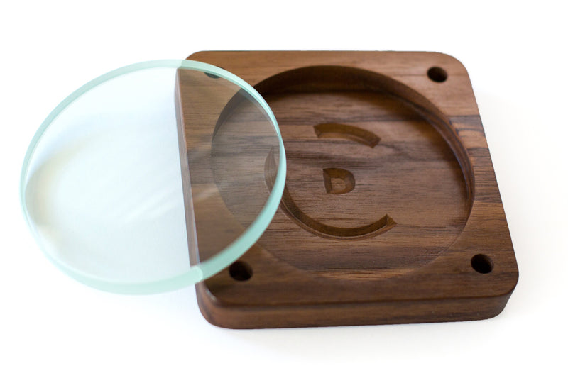 Spinning Base - Black Walnut Wood with Glass Concave Lens - Bruce Charles Designs